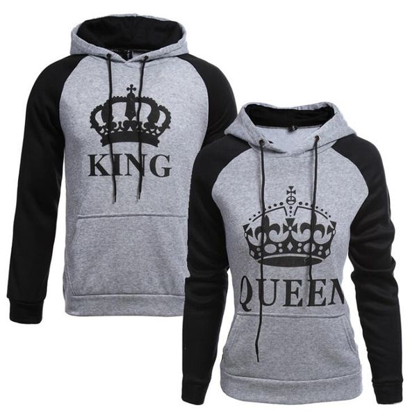 

king queen women sweatshirt casual fashion new style letter printed hooded long sleeve lovers fashion sweater 201102, Black