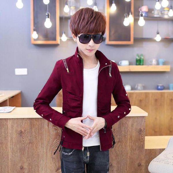 

autumn stand collar personality jacket men fashion rivets zipper non-mainstream jackets coat mens thin casual clothes m-3xl1, Black