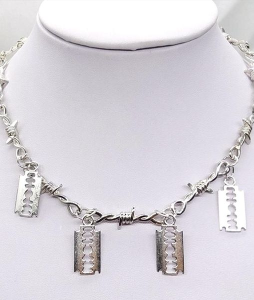 

12pcs small wire brambles iron choker necklace women hip-hop gothic punk blade barbed wire little thorns chain choker gifts, Silver