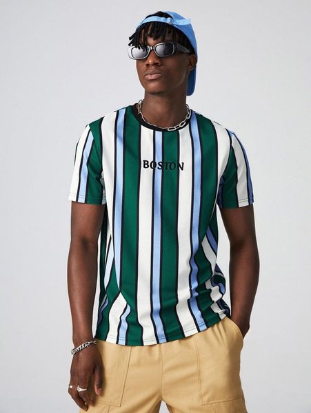 

men embroidery letter striped colorblock tee e5za#, White;black