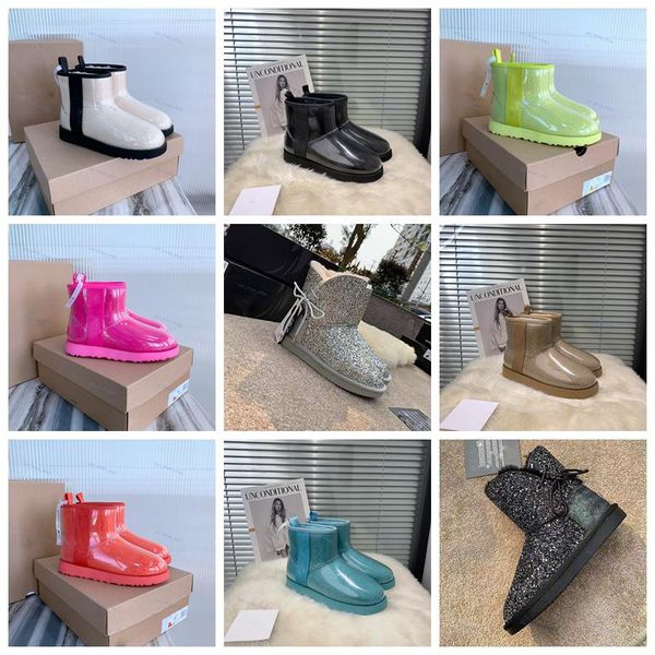 

classic girl mini candy color jelly booties letter side design casual shoes woman snow boots waterproof material not afraid of wind and rain, Black