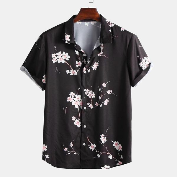 

hawaiian shirt print vintage shirts casual turn-down collar fashion 2020 tropical plant leaf men clothing 2020 black1, White;black