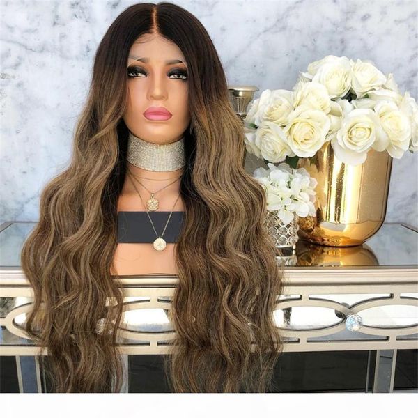 

body wave wig glueless lace front wig with baby hair rumy human hair ombre wigs for black women, Black;brown