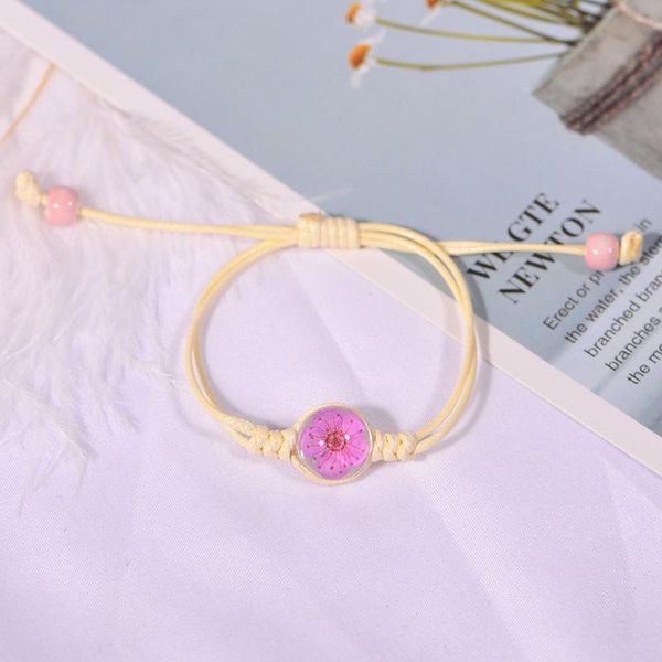 

glass plant girl's real flower bracelet dry flower narcissus handicraft student cherry ceramic handicraft simple jewelry, Golden;silver