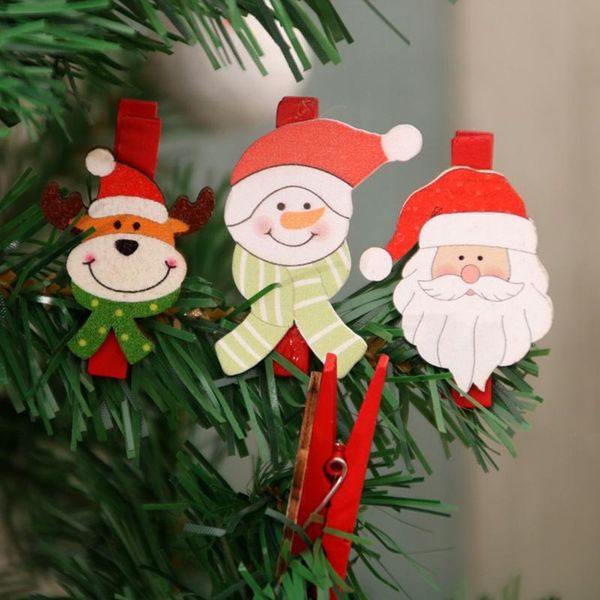 

6pcs/box christmas decoration ornaments xmas tree decor snowman wooden clip