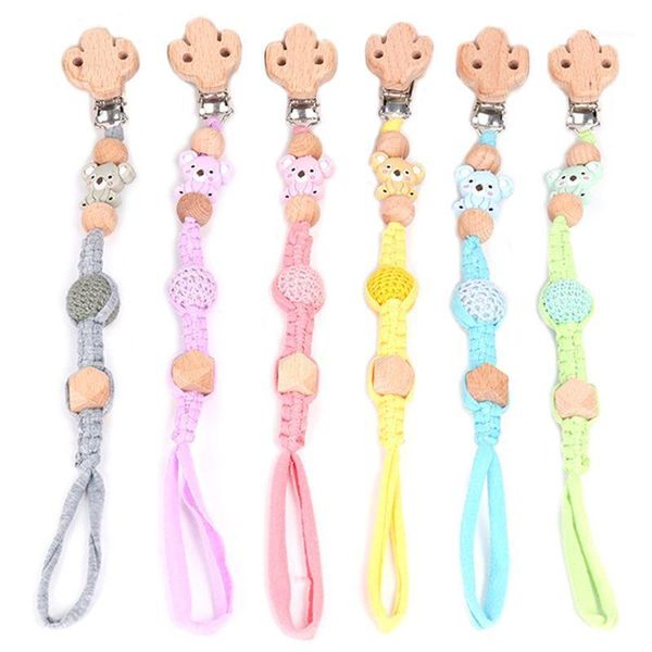 

baby wood pacifier clip chain handmade woven nipple holder infant teether soother leash strap toys shower gifts1