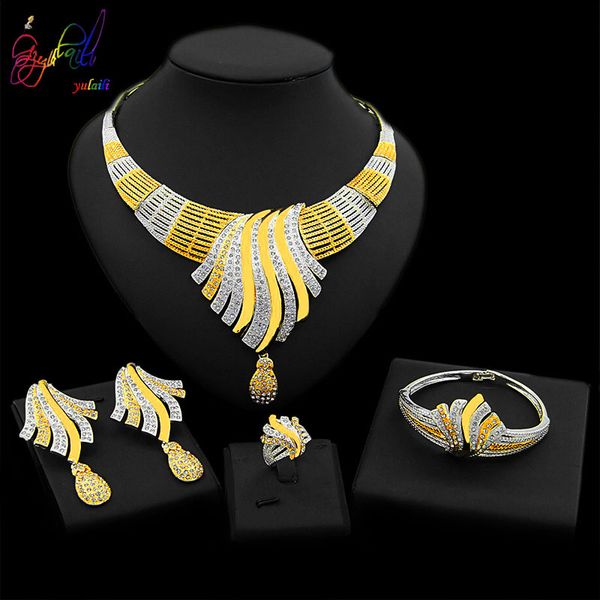 

yulaili exquisite pendant necklace earrings charm bracelet ring dubai gold jewelery set for women wedding party accessories wholesale, Black