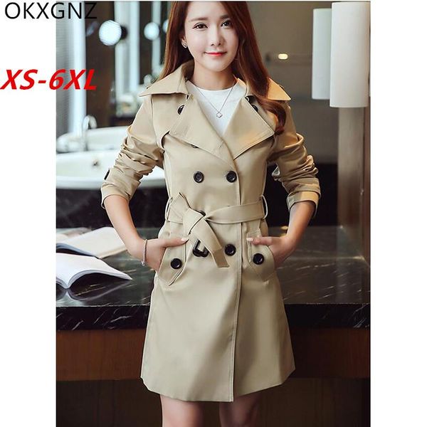 

2020 women's new double-breasted coat long section korean slim puls size xs-6x fashion wild slim anti-wrinkle okxgnz, Tan;black
