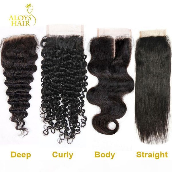 

brazilian lace closure 4x4 peruvian malaysian indian cambodian mongolian body wave straight deep loose wave kinky curly human hair closures, Black;brown