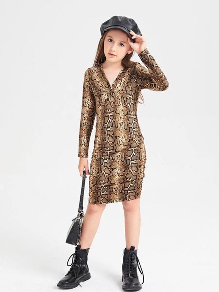 

girls snakeskin print fitted dress she, Red;yellow