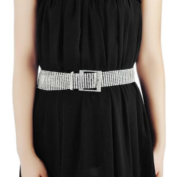 

new 2020 women 10 rows full rhinestone shiny waistband casual party dress belt chain, Black;brown