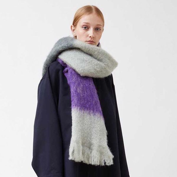 

2020 autumn and winter new ac same style color scarf women thick rainbow plaid thick tassel warm shawl scarf, Blue;gray