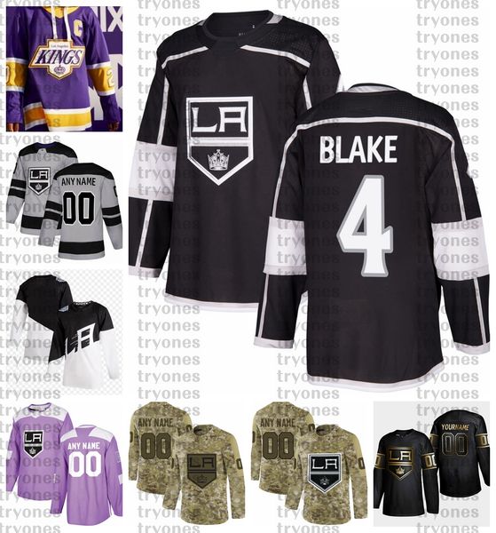 

2021 reverse retro customize #4 rob blake los angeles kings jerseys golden edition camo veterans day fights cancer hockey jersey, Black;red