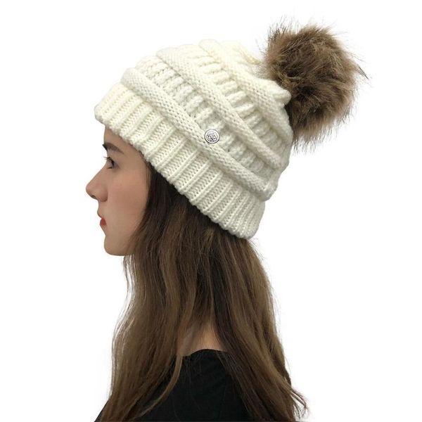 

beanie/skull caps fur pom hat winter girl knitting cotton beanie ball skullies cap thick women ski warm beanies po n9y2, Blue;gray
