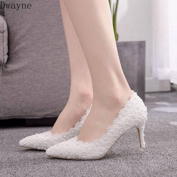 

dress shoes 7cm pointed small stiletto heel single shallow mouth fashion large size women's high lace bridesmaid wedding shoes1, Black