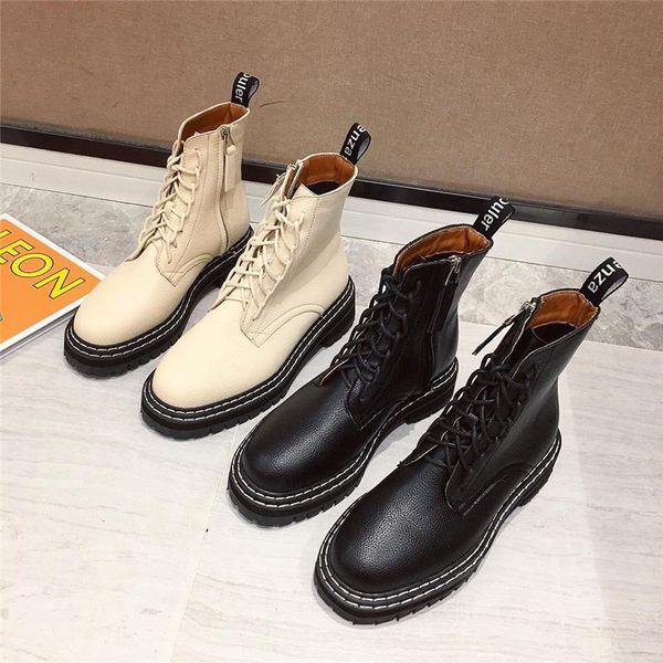 

2020 new style for autumn and winter same boots lace british boots chunky-heel semi-high heeled -318-1, Black