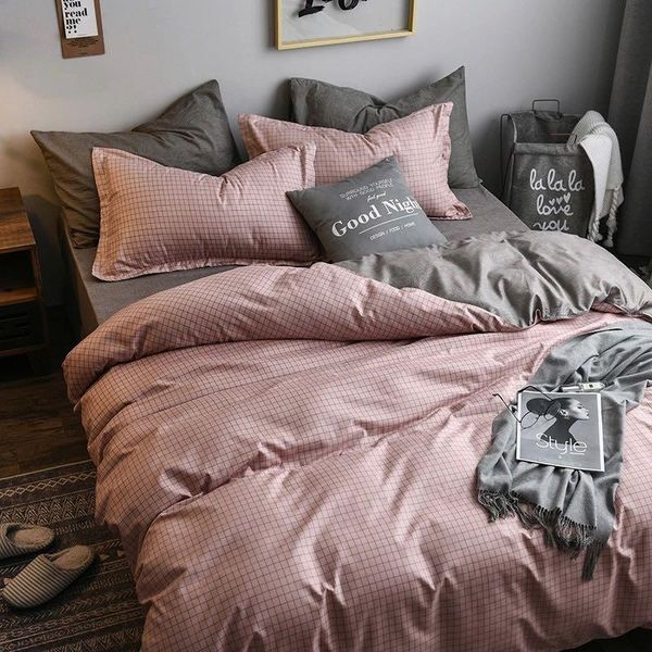 

4 piece solid color bedding set, bedroom decoration quilt cover for girls ab side quilt cover 2021  king size bedding