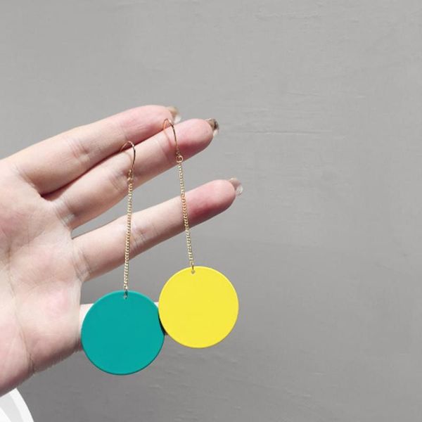

1pcs trendy yellow green asymmetrical triangle round ear hook earrings jewelry black and white earrings for women, Golden;silver