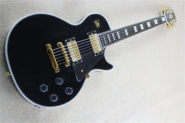 

flyunglp electric guitar black ebony fingerboard package silk gold accessories with matching suitcase