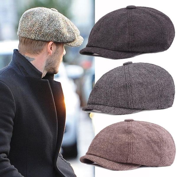 

wool newsboy caps men herringbone flat caps gatsby cap woolen golf driving hats vintage inspired hat winter peaky blinders new, Blue;gray