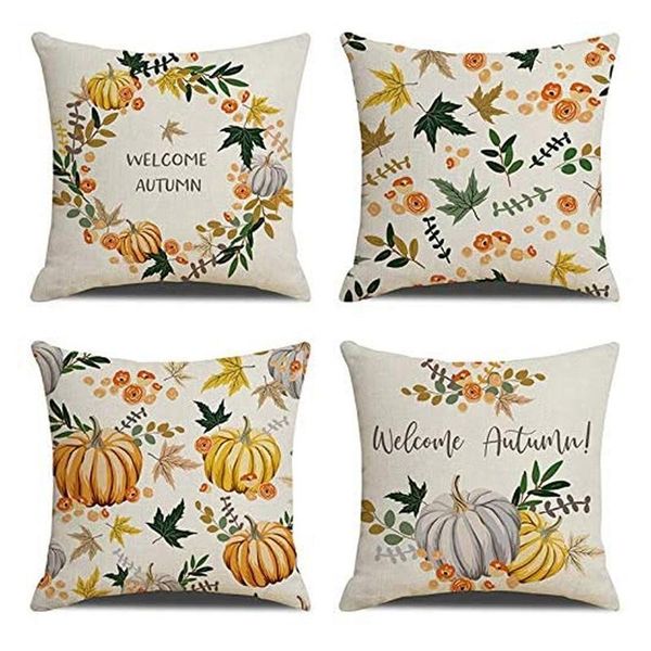 

pillow covers 18x18 inches set of 4 autumn harvest decorative pillowcases pumpkin linen square throw cushion covers pillow case
