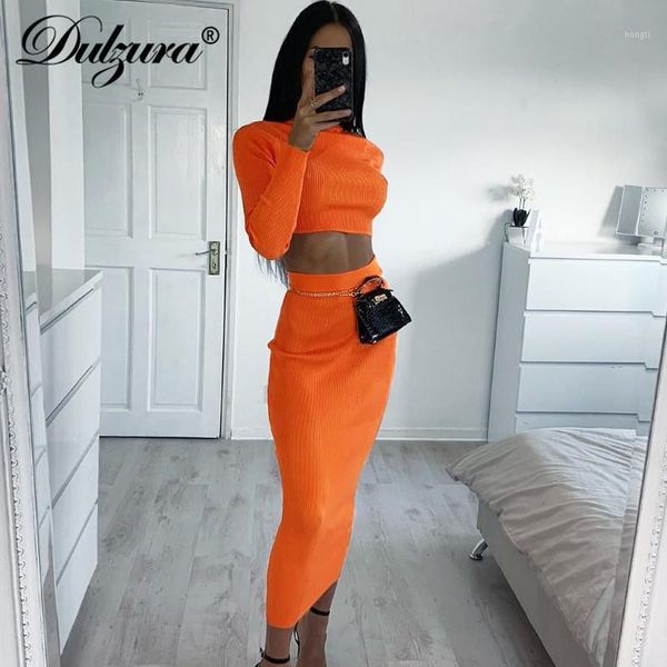 

dulzura 2019 autumn winter women two piece set crop long skirt matching sets streetwear elegant clothes tracksuit co ord set1, White