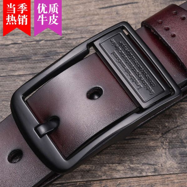 

new casual men's pin buckle leather belt pure cow leather belt, Black;brown
