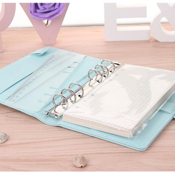

notepads cute a5/a6 leather loose leaf refill notebook cover spiral binder macaron color kawaii stationary planner book replacement cover1, Purple;pink