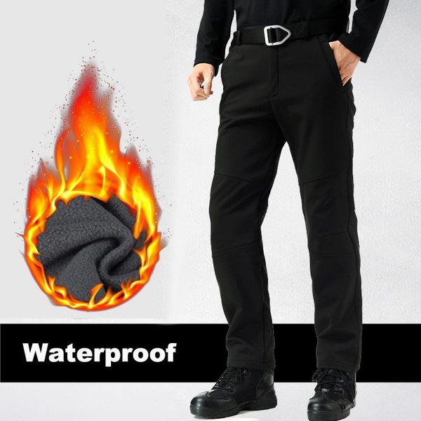 

mens cargo pants warm fleece trousers for men clothing softshell windproof waterproof elasticity tactial pant jogger, Black