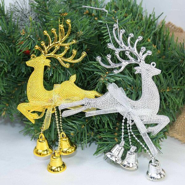 

1pcs gold silver reindeer pvc elk christmas tree pendant ornament cute deer with bell diy christmas decor kids gift navidad noel1