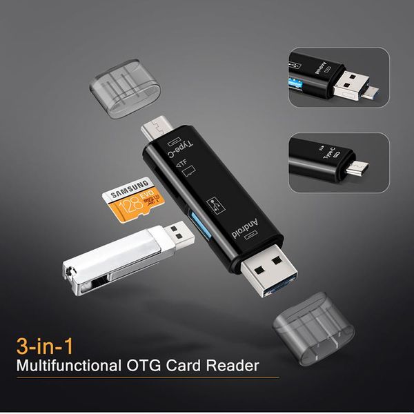 

для адаптера тип карты c micro usb 3 в 1 usb-c чтения флэш-стик tf чтения штепсельной вилки для мобильного телефона pc компьютер mac