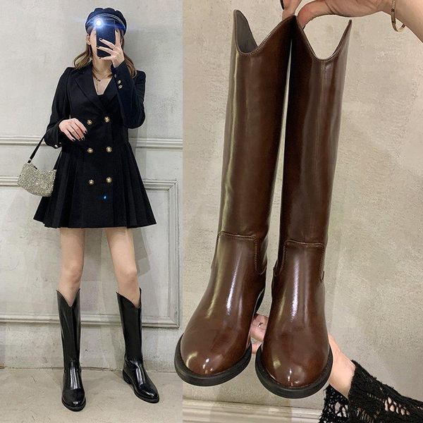 

flat heel women's boots autumn female shoes zipper boots-women winter footwear platform round toe rubber over-the-knee, Black