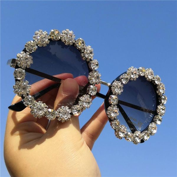 

sunglasses round diamonds luxury men women fashion shades uv400 vintage shiny beach rhinestone fml, White;black