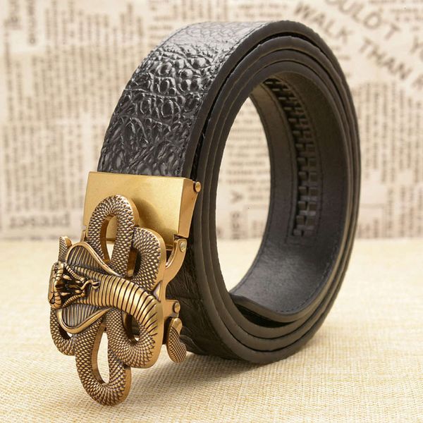 

men's trousers with new crocodile pattern genuine leather belt personalized snake buckle, Black;brown