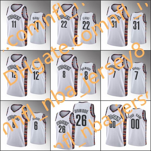 

brooklyn nets men kyrie irving caris levert kevin durant jarrett allen spencer dinwiddie white 2020 custom jersey, Black;red