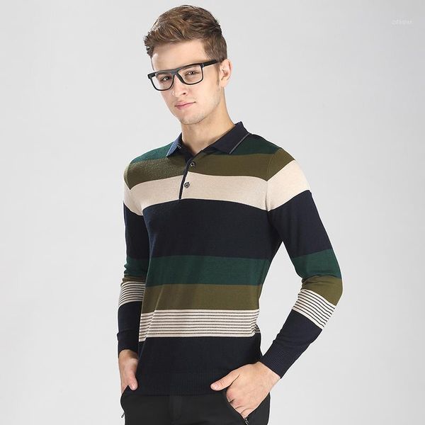 

men's sweaters est autumn fashion contrast colors striped buttons turndown collar men casual knit sweater1, White;black