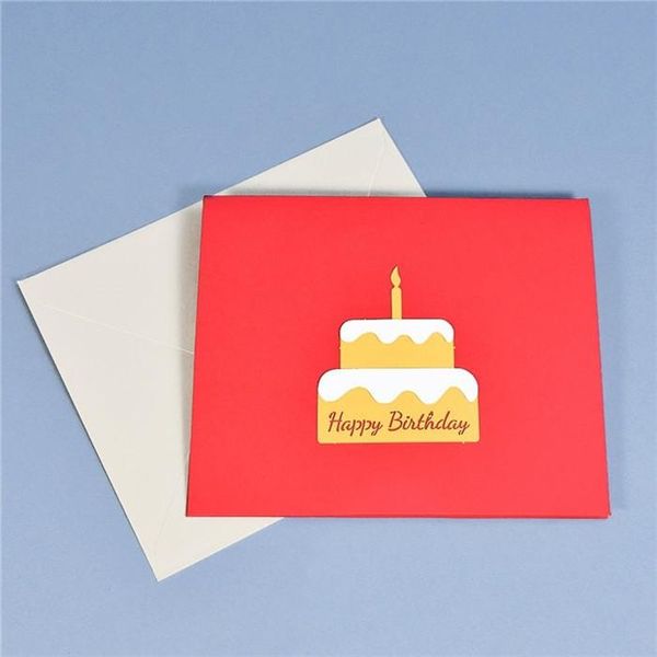 

1 piece of happy birthday gift cake card pop-up 3d greeting card with envelope postcard invitation hand-made origami anniversary decoration