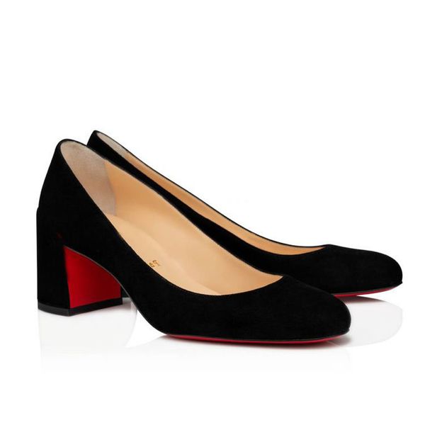 

paris woman low heels tound toe black suede veau velours,luxurious designs red bottom pumps low-cut decollete women heels with boxes