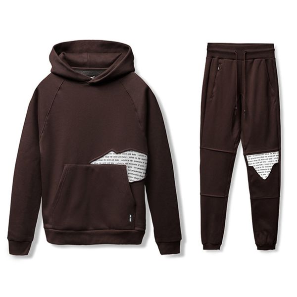 

style hooded sweater corset slim new fit pants fashion trend individual stitching sports suit for men, Gray