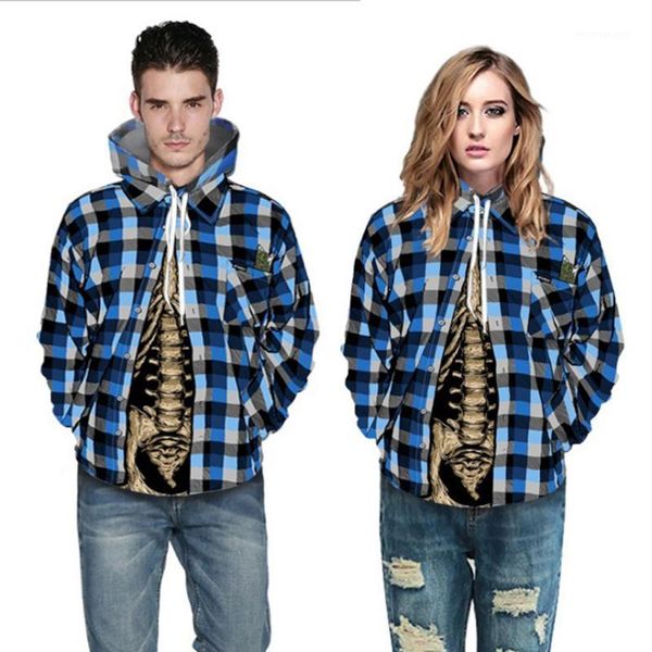 

scary halloween men hoodie winter horror plaid bone 3d print hip hop blue hooded sweatshirt pullovers clothing drawstring1, Black