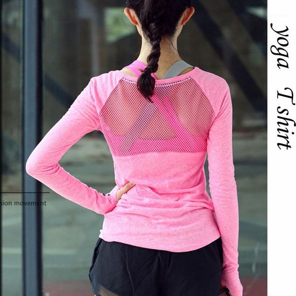 

yoga outfits shirt seamless sports long sleeve gym women breathable hollow out workout blouse tunic tee pullover1, White;red