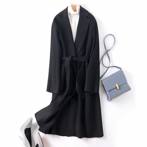 

2021 new fashion autumn winter woolen turn down collar women 100% wool jacket black coat chaqueta mujer 8i8b