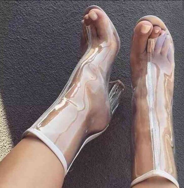 

dress shoes high-heeled fish head pvc transparent crystal thick with summer women's boots fashion party casual high heels amch, Black