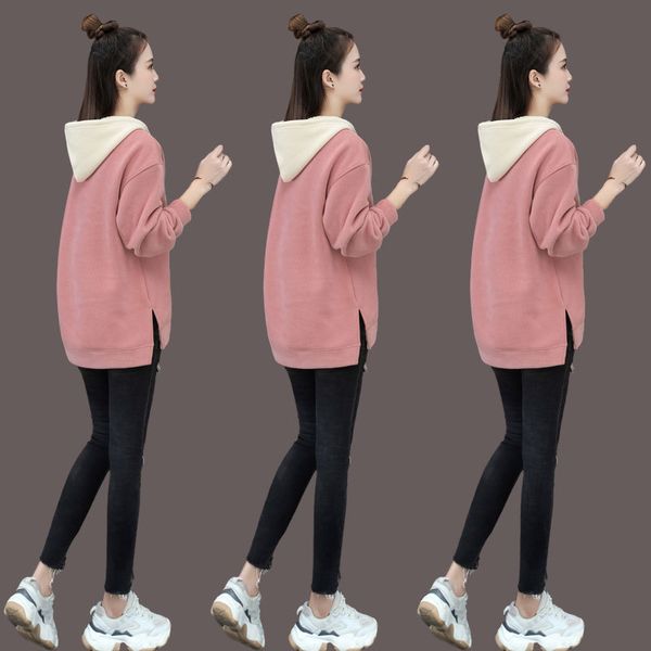 

hooded sweater women's autumn winter ins fashion brand 2020 new thickened coat fashionable foreign style plush clothes, Black