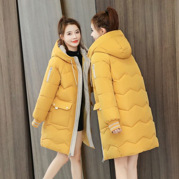 

2021 new new solid color plus thick size long women's winter coats quilted jackets with hood down cotton parkas sf0020 ifgb, Black