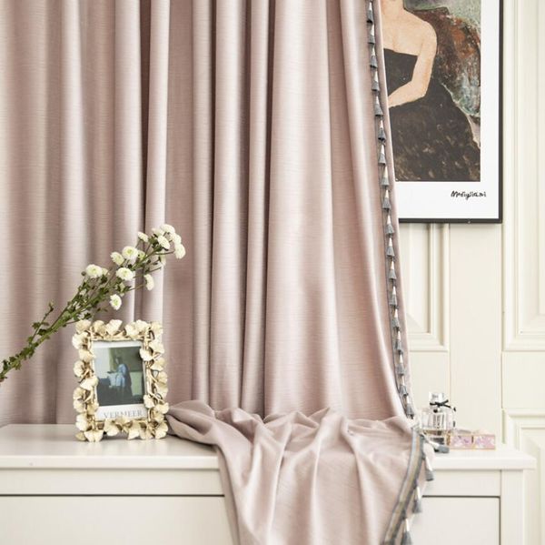 

velvet curtain light luxury style carving cross grain craft curtains finished customized dirty pink nude dogwood color