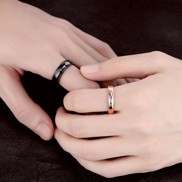

crown his promise king couple queen her charm letter ring unique lover rings for women men, Silver