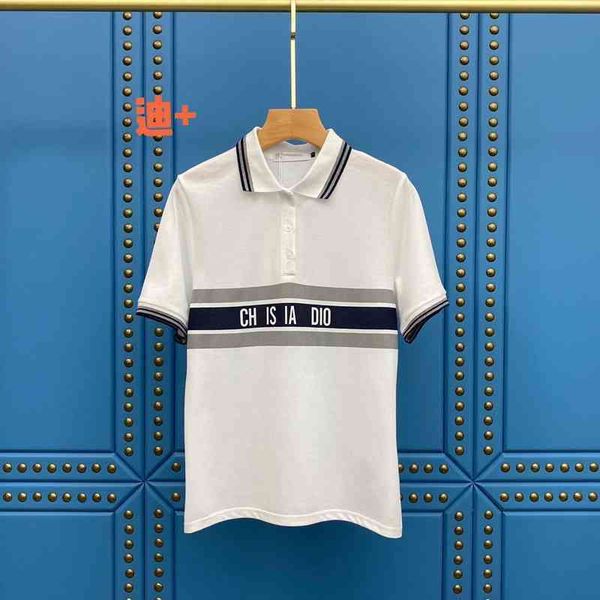 

2022 factory wholesale new jingtian same d family holiday knitting polo neck white short sleeve summer fashion foreign style t-shirt