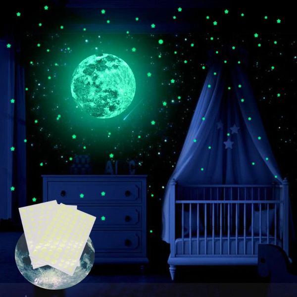 

239pcs glow in the dark wall stickers,green luminous 84 dot 154 stars 1 m_size moon for ceiling & wall decals