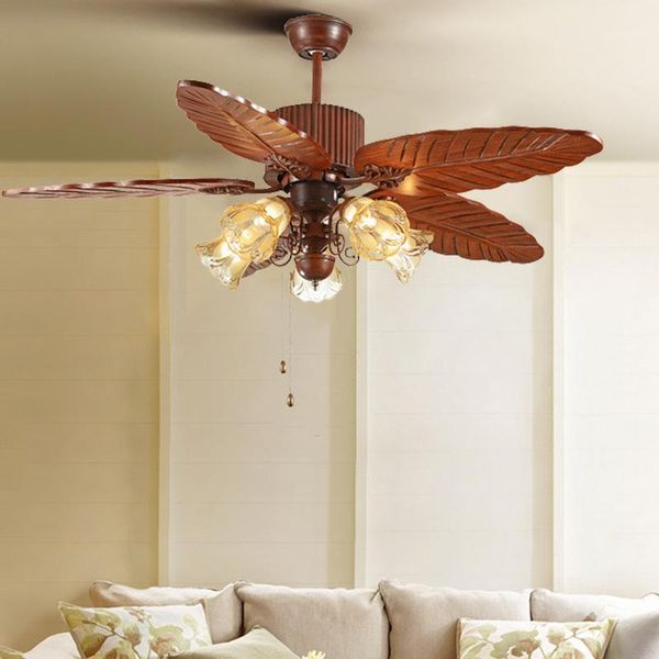 

american retro ceiling fan light restaurant fan light home living room bedroom european solid wood leaf electric1